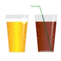 Glasses with beer, cider, lemonade or ice tea. Drinks icons, isolated design elements