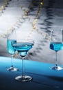 Glasses with blue alcohol cocktail ready for a party