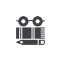 Glasses, book and pencil vector icon