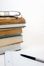 Glasses,books,pen and paper Royalty Free Stock Photo