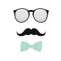 Glasses , Bowtie and Mustache man Set. Vector illustration Royalty Free Stock Photo
