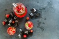 Glasses and Carafe with Organic Strawberry Drink Royalty Free Stock Photo