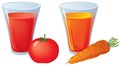 Glasses of carrot and tomato juice