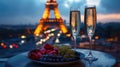glasses of champagne on the background of the Eiffel Tower. Selective focus Royalty Free Stock Photo