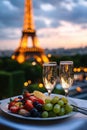 glasses of champagne on the background of the Eiffel Tower. Selective focus Royalty Free Stock Photo