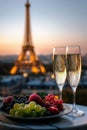 glasses of champagne on the background of the Eiffel Tower. Selective focus Royalty Free Stock Photo