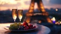 glasses of champagne on the background of the Eiffel Tower. Selective focus Royalty Free Stock Photo