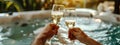 glasses with champagne on the background of the pool. Selective focus Royalty Free Stock Photo