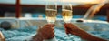 glasses with champagne on the background of the pool. Selective focus Royalty Free Stock Photo