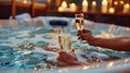 glasses with champagne on the background of the pool. Selective focus Royalty Free Stock Photo