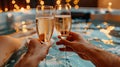 glasses with champagne on the background of the pool. Selective focus Royalty Free Stock Photo