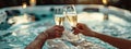 glasses with champagne on the background of the pool. Selective focus Royalty Free Stock Photo