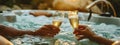 glasses with champagne on the background of the pool. Selective focus Royalty Free Stock Photo