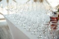 Glasses of champagne at the Banquet, white sparkling wine in wine glasses, festive mood Royalty Free Stock Photo
