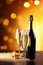 Glasses of champagne on a blurred background with bokeh, party or holiday concept. New Year or Christmas sparkling Royalty Free Stock Photo