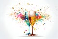 Glasses of champagne with bright splashes on a white background, Generative AI Royalty Free Stock Photo