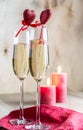 Glasses of champagne in candlelit on St Valentine's day Royalty Free Stock Photo