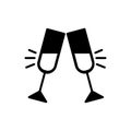 Glasses of champagne clinking icon vector, flat solid pictogram isolated on white. Pair of champagne glass cheers drink