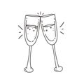 glasses of champagne doodle icon isalated on white Royalty Free Stock Photo