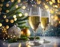 Glasses of champagne, end of year celebrations, Christmas, New Year's Eve, December 31, new year, 2023 to 2024, holidays