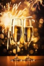 Glasses of champagne on a festive background, party or holiday concept. New Year or Christmas sparkling background. Gold Royalty Free Stock Photo