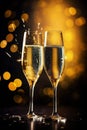 Glasses of champagne on a festive background, party or holiday concept. New Year or Christmas sparkling background. Gold Royalty Free Stock Photo