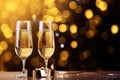 Glasses of champagne on a festive background, party or holiday concept. New Year or Christmas sparkling background. Gold Royalty Free Stock Photo