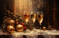 glasses champagne, Champagne festive cheers, gold sparkling bokeh, sparkling wine