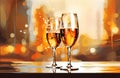 glasses champagne, Champagne festive cheers, gold sparkling bokeh, sparkling wine