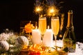 Glasses of Champagne with Festive Sparklers Royalty Free Stock Photo