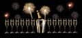 Glasses of champagne with fireworks Royalty Free Stock Photo