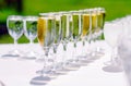 Glasses of champagne, gala dinner in a restaurant Royalty Free Stock Photo