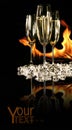 Glasses of champagne with ice and fire Royalty Free Stock Photo