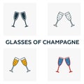 Glasses Of Champagne icon set. Four elements in diferent styles from bar and restaurant icons collection. Creative glasses of Royalty Free Stock Photo