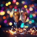 Glasses with champagne and lights