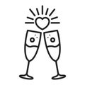 Glasses of champagne line black icon. Event service. Isolated vector element. Outline pictogram for web page, mobile app, promo