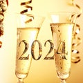 2024 glasses of champagne New Year's party, square