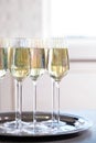 Glasses of champagne served on table Royalty Free Stock Photo