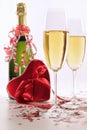 Glasses of champagne for Valentines day with heart