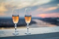 Glasses with champers at sunset Royalty Free Stock Photo