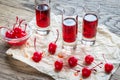 Glasses of cherry brandy with cocktail cherries