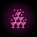 Glasses of cocktails neon icon. Simple thin line, outline vector of wedding icons for ui and ux, website or mobile application Royalty Free Stock Photo