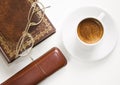 Glasses, coffee, book. Royalty Free Stock Photo