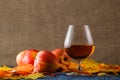 Glasses of cognac on table. It serves fruit brandy. Royalty Free Stock Photo