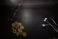 Glasses Coins Headphones Desk Office Workspace Objects Black Contrast Detail