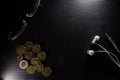 Glasses Coins Headphones Desk Office Workspace Objects Black Contrast Detail