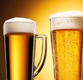 Glasses of cold beer with foam, pint of original premium beer drink, alcohol flavour and holiday celebration