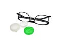 Glasses and contact lenses container on white background Royalty Free Stock Photo