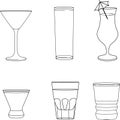 Glasses with cool fresh drinks and cocktails in color and line drawing Royalty Free Stock Photo