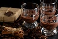 Glasses of cream coffee cocktail or chocolate martini on black b Royalty Free Stock Photo